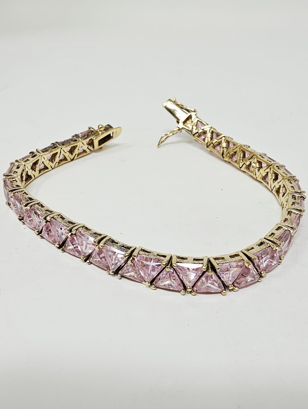 Sterling Silver Gold Vermeil Pink Trillion Tennis Bracelet